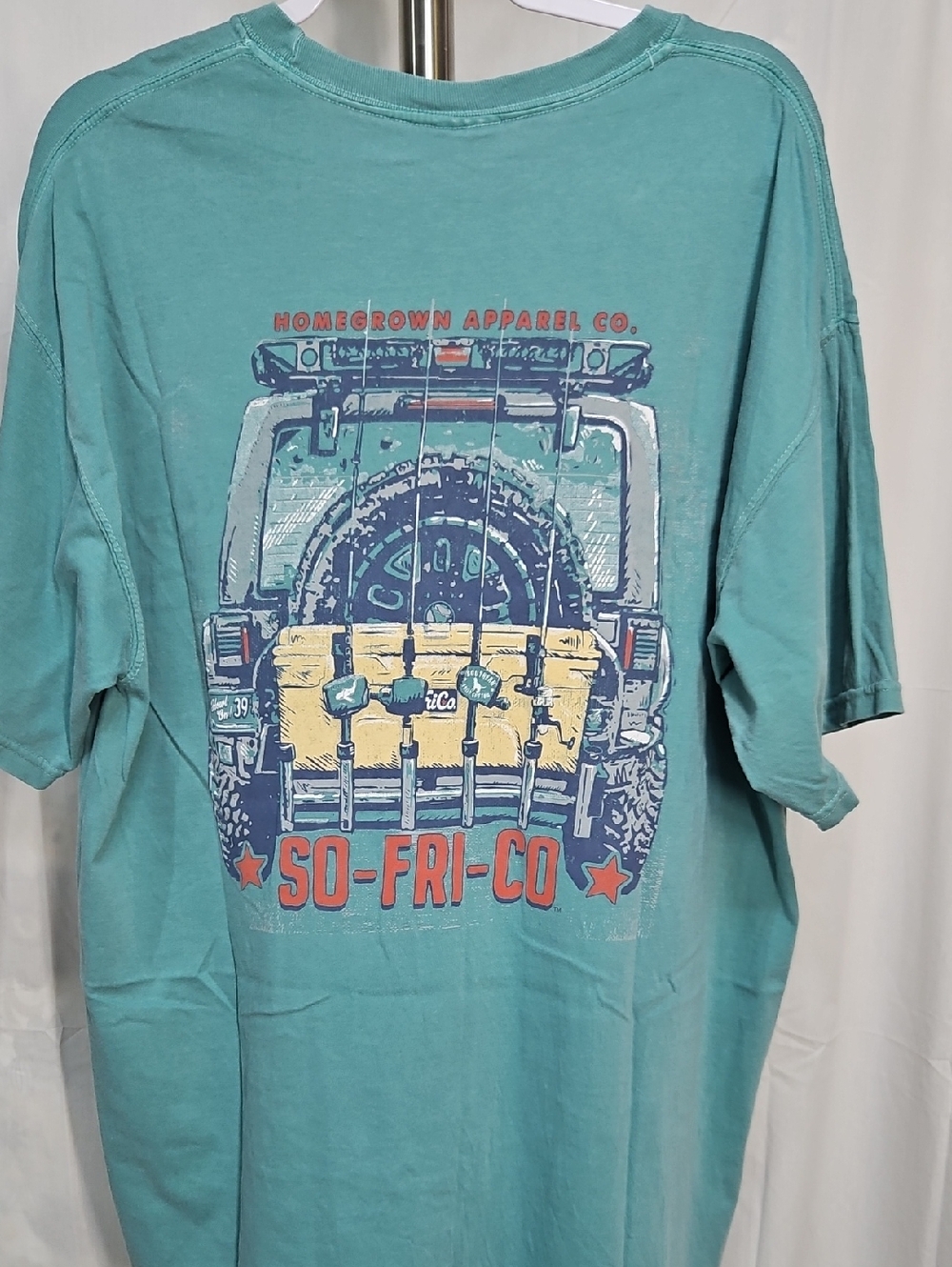 Southern Fried Cotton Teal Short Sleeve Graphic Tee with Yellow Accent
